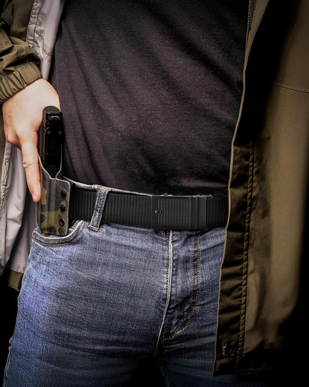 image:imageCHAOREN Tactical Belt Men 15 Nylon Gun Belt Quick Release EDC Work Belts for Concealed Carry MilitaryClassic Black