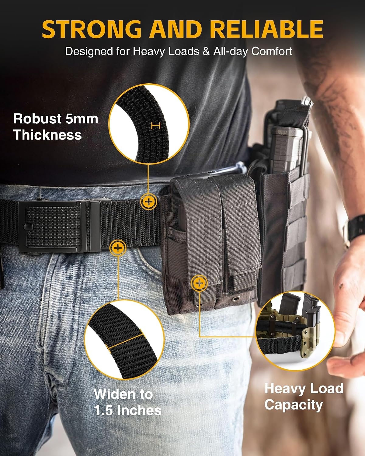 image:imageCHAOREN Tactical Belt Men 15 Nylon Gun Belt Quick Release EDC Work Belts for Concealed Carry MilitaryClassic Black
