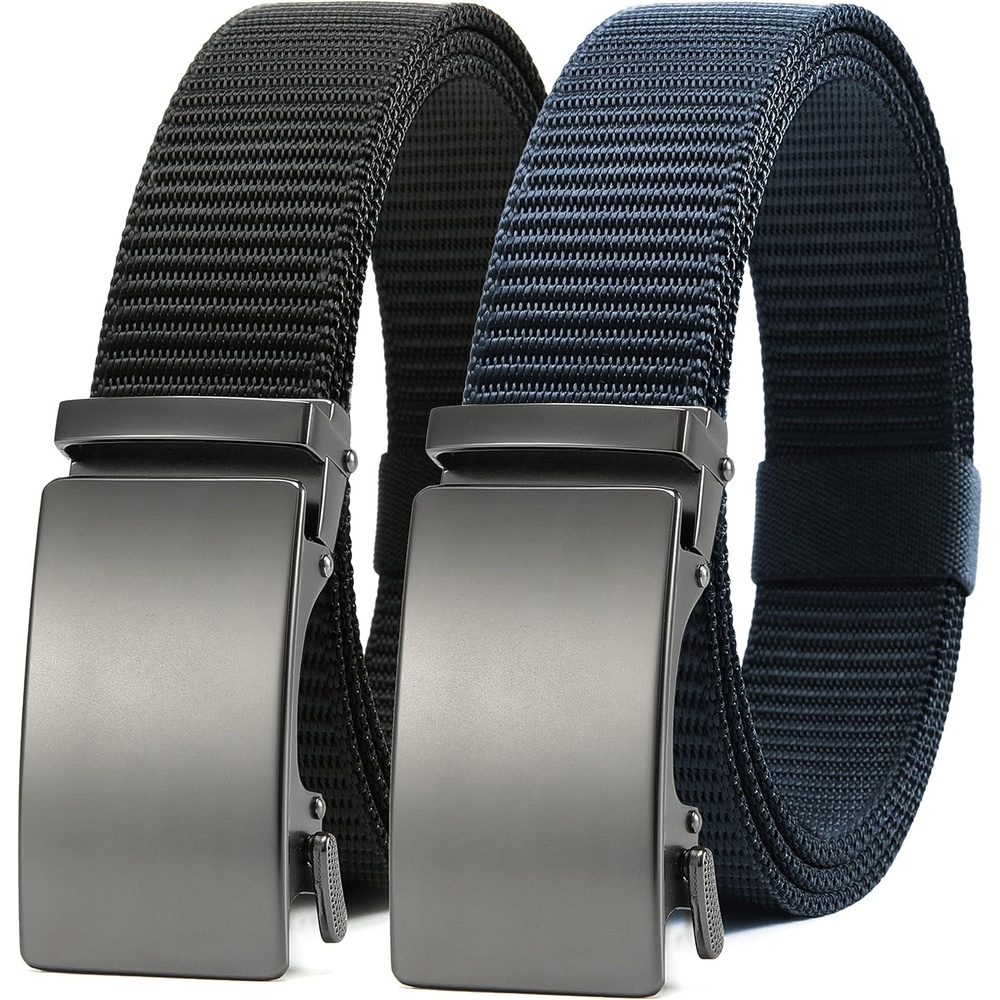 image:imageCHAOREN Black and Blue Ratchet Belts for Men 2 Pack  Casual Web Nylon Mens Belt 1 38  Automatic Adjustable Buckle Fit Jeans