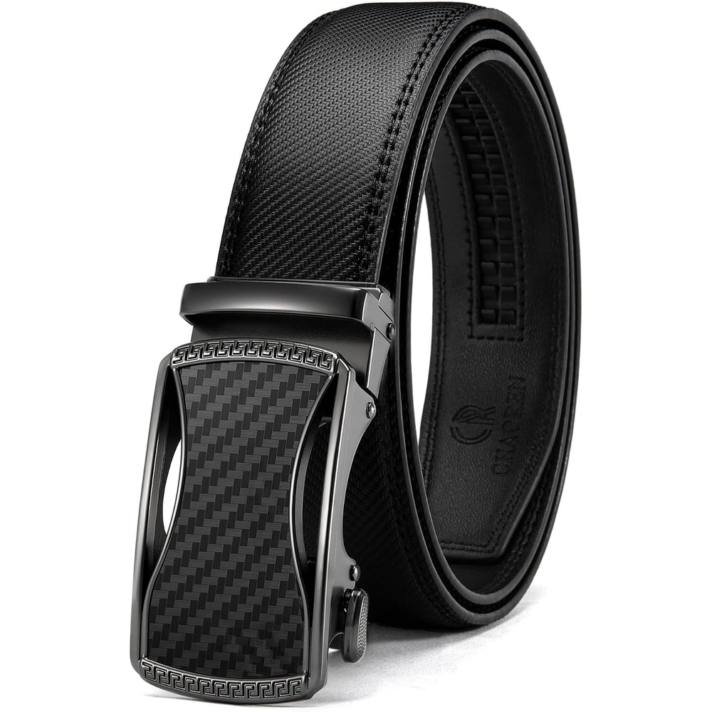 image:imageCHAOREN Leather Ratchet Belt for Men Mens Dress belt 1 38Curved Carbon Fiber Black