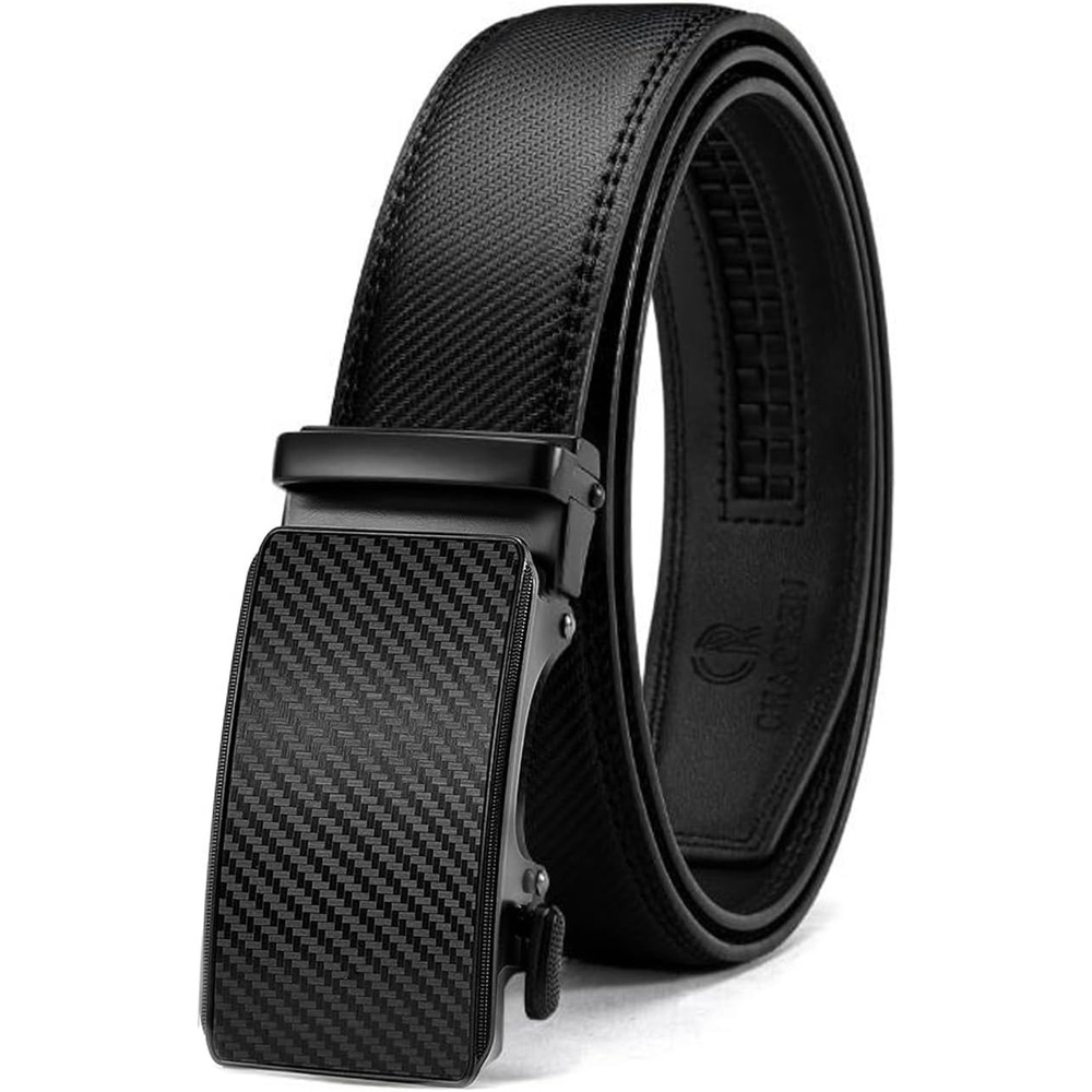 image:imageCHAOREN Leather Ratchet Belt for Men Mens Dress belt 1 38Square Buckle Carbon Fiber