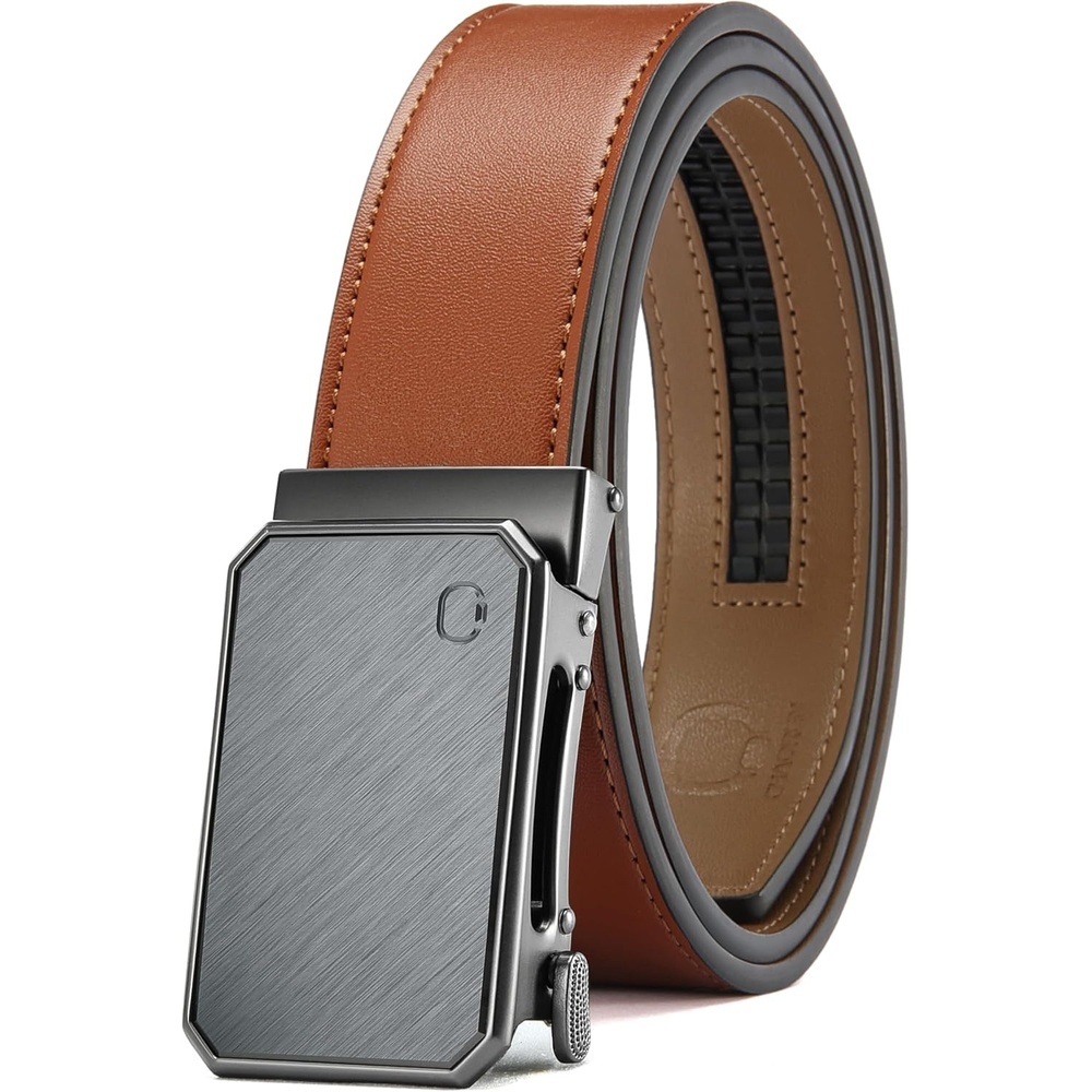 image:imageCHAOREN Mens Ratchet Belt 1 38 Leather Belt for Casual amp Dress WearGrey Metal Tan