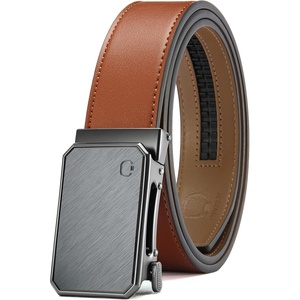 CHAOREN Men’s Ratchet Belt – 1 3/8” Leather Belt for Casual & Dress Wear(Grey Metal / Tan)